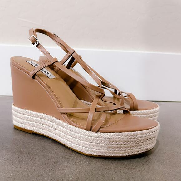 Steve Madden Whitlee Platform Espadrille Wedge Sandals Tan Beige Size 10 NWT - Picture 1 of 10